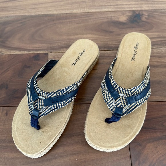 Easy Street Starling Espadrille Flip Flops Navy Blue Womens 6.5 - Picture 1 of 8